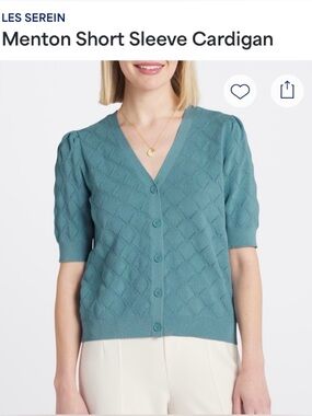LES SEREIN Teal Short-Sleeve V-Neck Cardigan